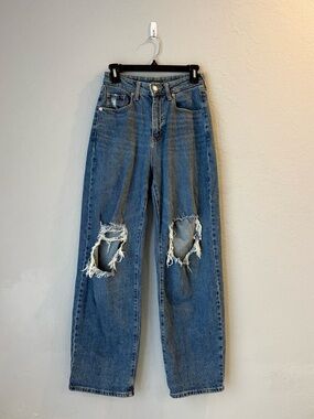 wild fable Blue Distressed Wide Leg Boyfriend Jeans